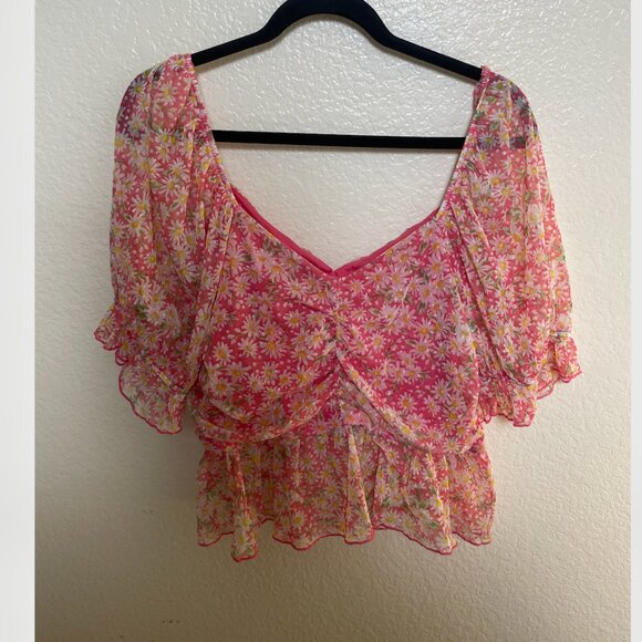 Coquette Floral Puff Sleeve Chic Girly Modern Party Work Summer Chic Blouse Top - Picture 6 of 6